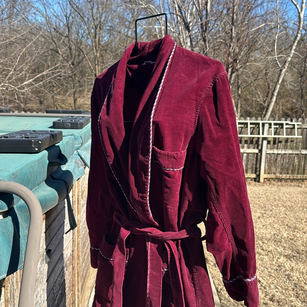 Vintage 1950s Burgundy Corduroy Smoking Jacket elite Lounging Robe Rope Trim
